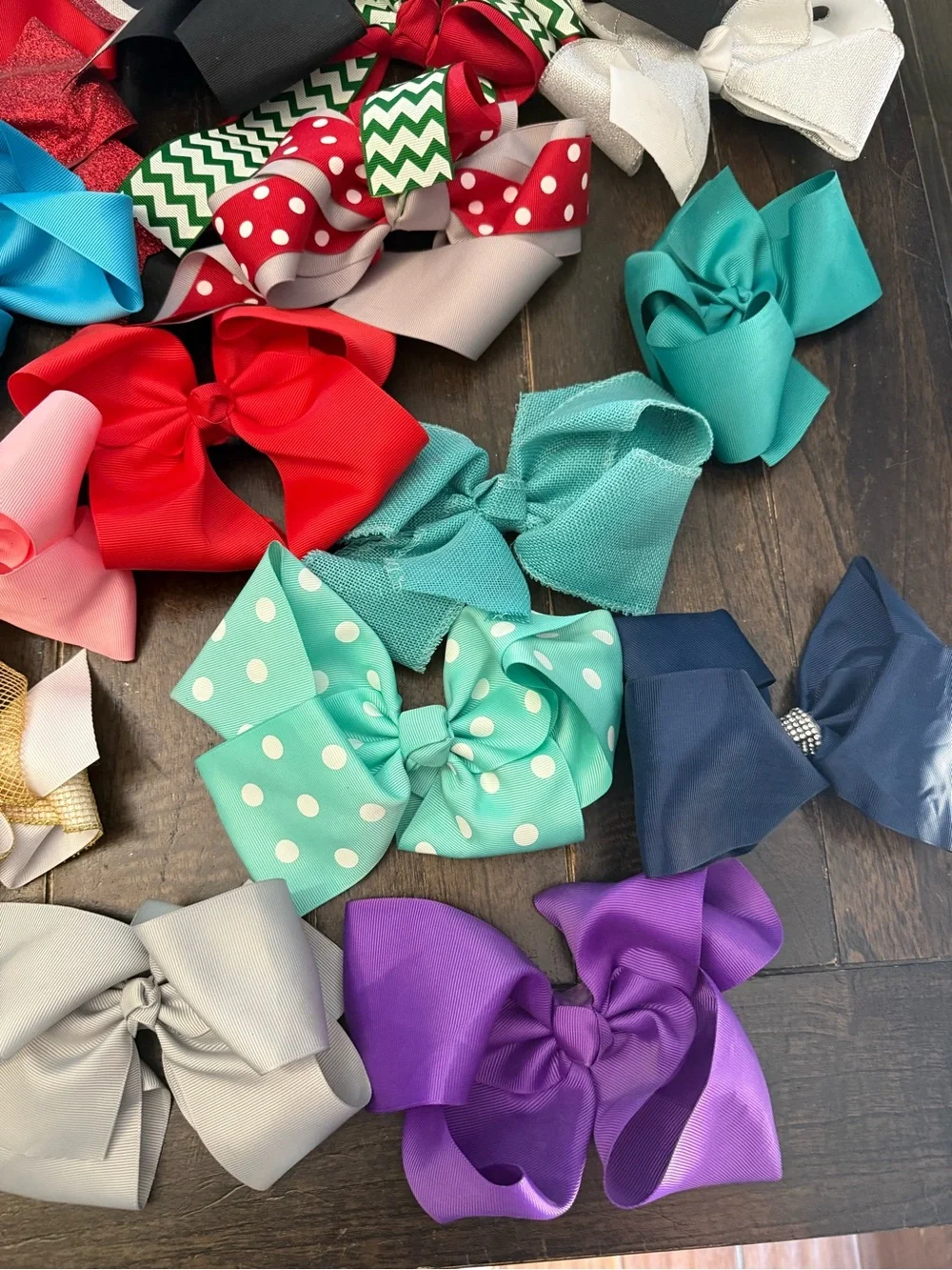 Roughly 60 Assorted Kids Hair Bows - Multi Color Pack Cheer, Softball, School